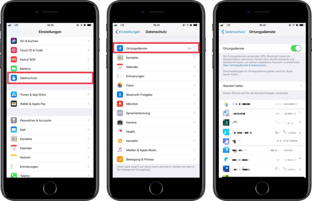 iOS: Überprüfen welche Apps Zugriff auf die Ortungsdienste haben